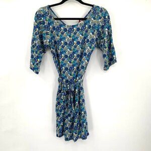 LEOTA Compass Rose Blue Floral Dress Tie Waist S